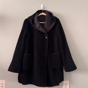 Vintage Talbots Women’s Black Wool Blend Coat Hooded Size M Wool Mohair Blend